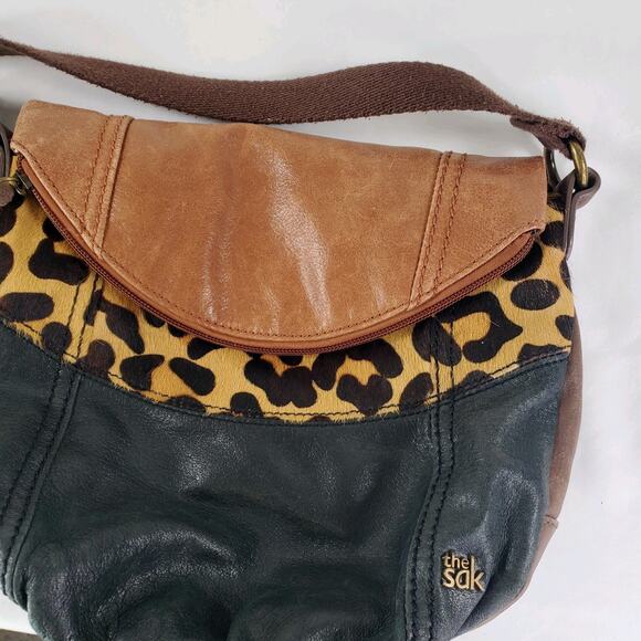 The Sak Tricolor Animal Hair Print Leather Slouchy Crossbody Hobo Adjustable Bag - Picture 4 of 13